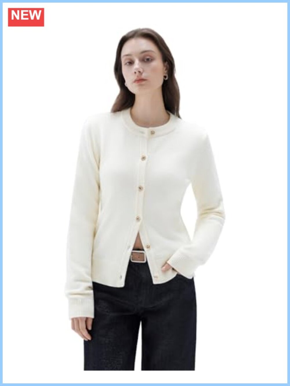 Women's Cashmere Chunky Button Up Cardigan Sweater Knit Outfit Gold Buttons